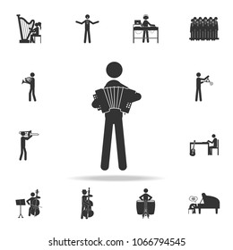 Man playing accordion icon. Detailed set of music icons. Premium quality graphic design. One of the collection icons for websites web design mobile app on white background