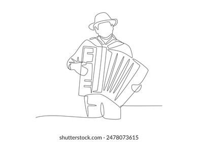 Man playing accordion. Oktoberfest concept one-line drawing