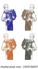 Man Playing Accordion Vector Illustration
