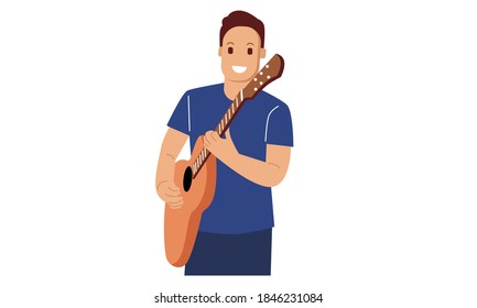 The man is playing acoustic guitar