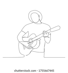man playing acoustic guitar continuous line one line