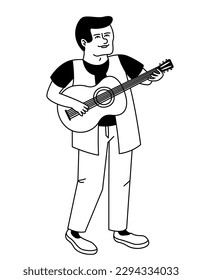 Man playing acoustic guitar. Jazz musician in outline style.