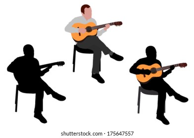 Man Playing Acoustic Guitar Silhouette And Illustration 