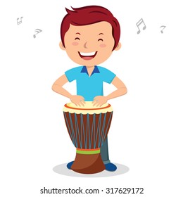 Man playing African drum. Vector illustration of a young man enjoy playing African drum.