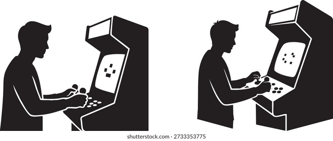 Hombre Jugando Juego de Arcade Silhouette - Retro Gaming and Entertainment