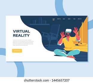 Man Playing Augmented Reality VR Landing Page Background 