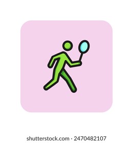 Man playing badminton line icon. Racket, court, player. Summer sport concept. Can be used for topics like action, sports equipment, championship.