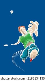 A man playing badminton. Vector. Graphic mixed with brush effect.