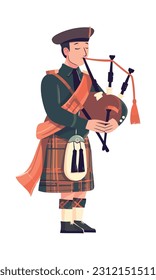 Man playing bagpipe instrument icon isolated