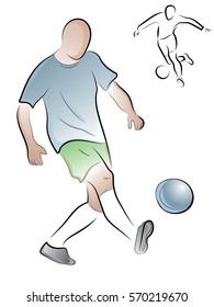 A man playing with a ball. Color vector drawing on the theme of sport.