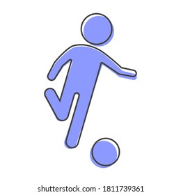 Man playing ball vector icon. Soccer player  cartoon style on white isolated background.