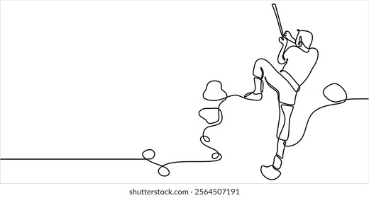 Man playing baseball, illustrating athleticism and the excitement of the game. One line drawing for a dynamic and healthy lifestyle. Vector illustration hand drawn.