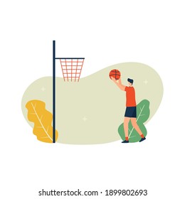 Man playing basket ball flat illustration