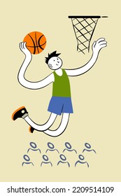 Man playing basketball, minimalist flat style vector illustration
