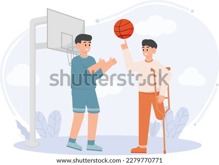 A Man Is Playing Basketball With A Man With A Paralyzed Hand Illustration