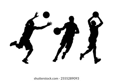 man playing basketball silhouette black fill vector on white background