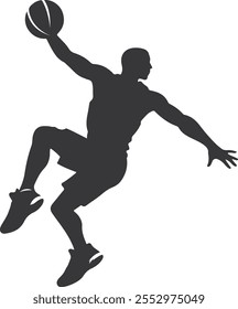 Man Playing Basketball Silhouette Vector icon on White Background