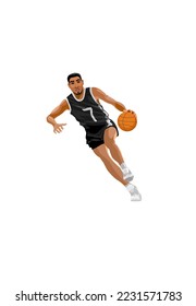 Man playing basketball. Vector illustration isolated on white