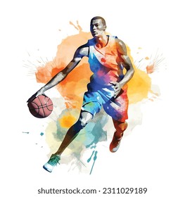 A man playing BasketBall watercolor painting