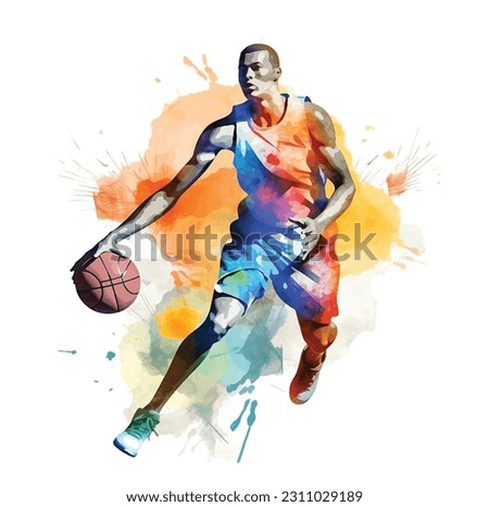 A man playing BasketBall watercolor painting