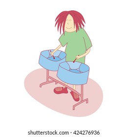 Man playing beating, two steel pan, steel drum 