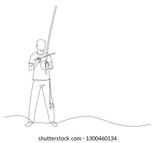 Man playing at berimbau. Capoeira fighter contour Isolated on white. vector illustration