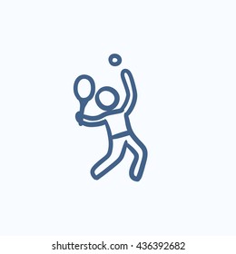 Man playing big tennis vector sketch icon isolated on background. Hand drawn Man playing big tennis icon. Man playing big tennis sketch icon for infographic, website or app.
