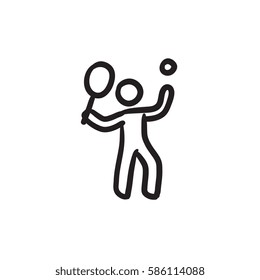 Man playing big tennis vector sketch icon isolated on background. Hand drawn Man playing big tennis icon. Man playing big tennis sketch icon for infographic, website or app.