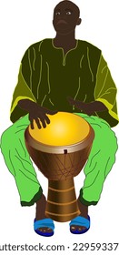 Man Playing Bongo in green robes and turquoise slippers