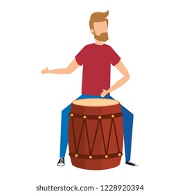 man playing bongo tropical instrument
