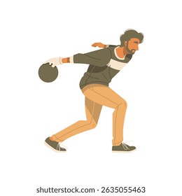 man playing bowling, throwing bowling ball isolated illustration