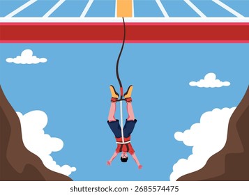 Hombre jugando puenting en una altura