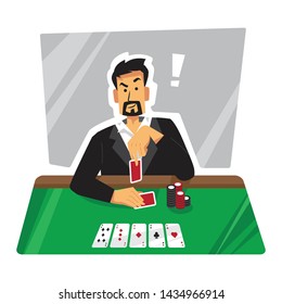 Man playing card game or poker illustration with croupier or dealer perspective