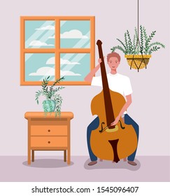 man playing cello instrument character vector illustration design