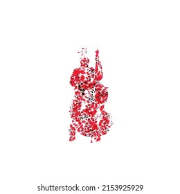 Man playing cello made of musical notes. Red musical notes violoncellist vector illustration design for live concert events, music festivals and shows posters, party flyers	