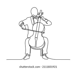 Man playing cello one line illustration