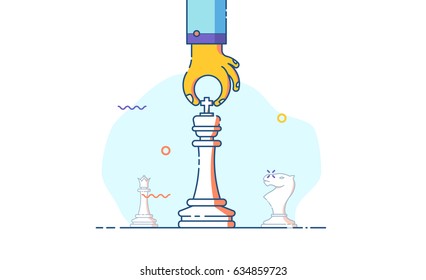 man playing chess outline illustration, strategy concept vector