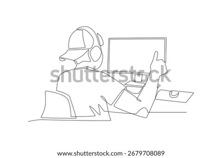 Man playing competitive PC games. Co‑op game concept one-line drawing