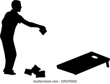 Man playing Cornhole game silhouette