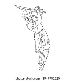 Man playing cricket, black and white vector illustration