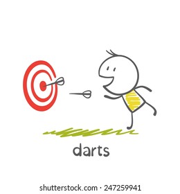 man playing darts illustration