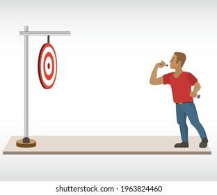 Man Playing Darts Target Business