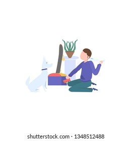 Man playing with dogs on a white background
