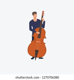 Man playing double bass. Concert, classic music, sound. Can be used for topics like entertainment, orchestra, musician