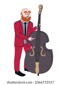Man playing double bass. Jazz musician in doodle style.