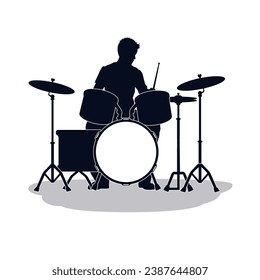 Man playing drum silhouette, male drummer holding drumsticks up, drummer silhouette