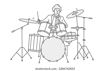 Hombre tocando tambores. Ilustración vectorial dibujada a mano.