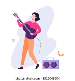 Man playing the electric guitar. Musician on concert. Creative hobby. Isolated vector illustration in flat style