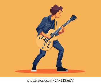 man playing electric guitar. musician with guitar