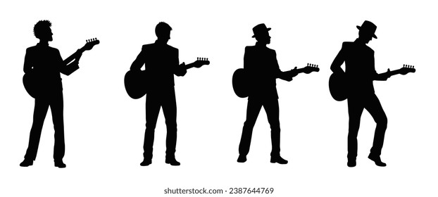 Man playing electric guitar silhouette, male electric guitar player, male musician guitarist on stage silhouette